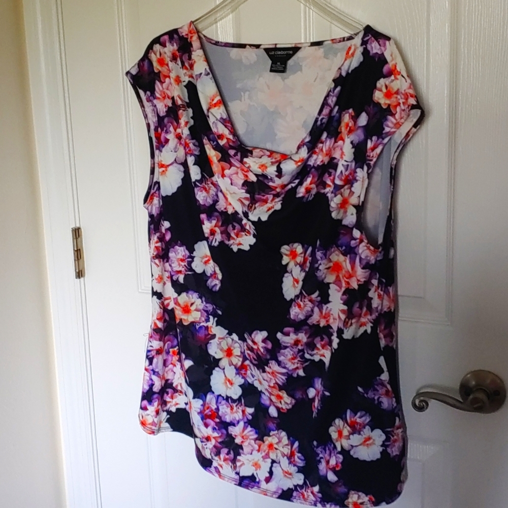 Liz Claiborne Soft Draped Flowered Blouse